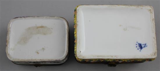 A 19th century Capo di Monte style gilt porcelain hinged box and another similar box, 13.5cm and 11.5cm